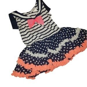 Sweet Heart Rose Baby Girl Nautical Sailor Dress Coral Bow Polka Dot Ruffles 18M